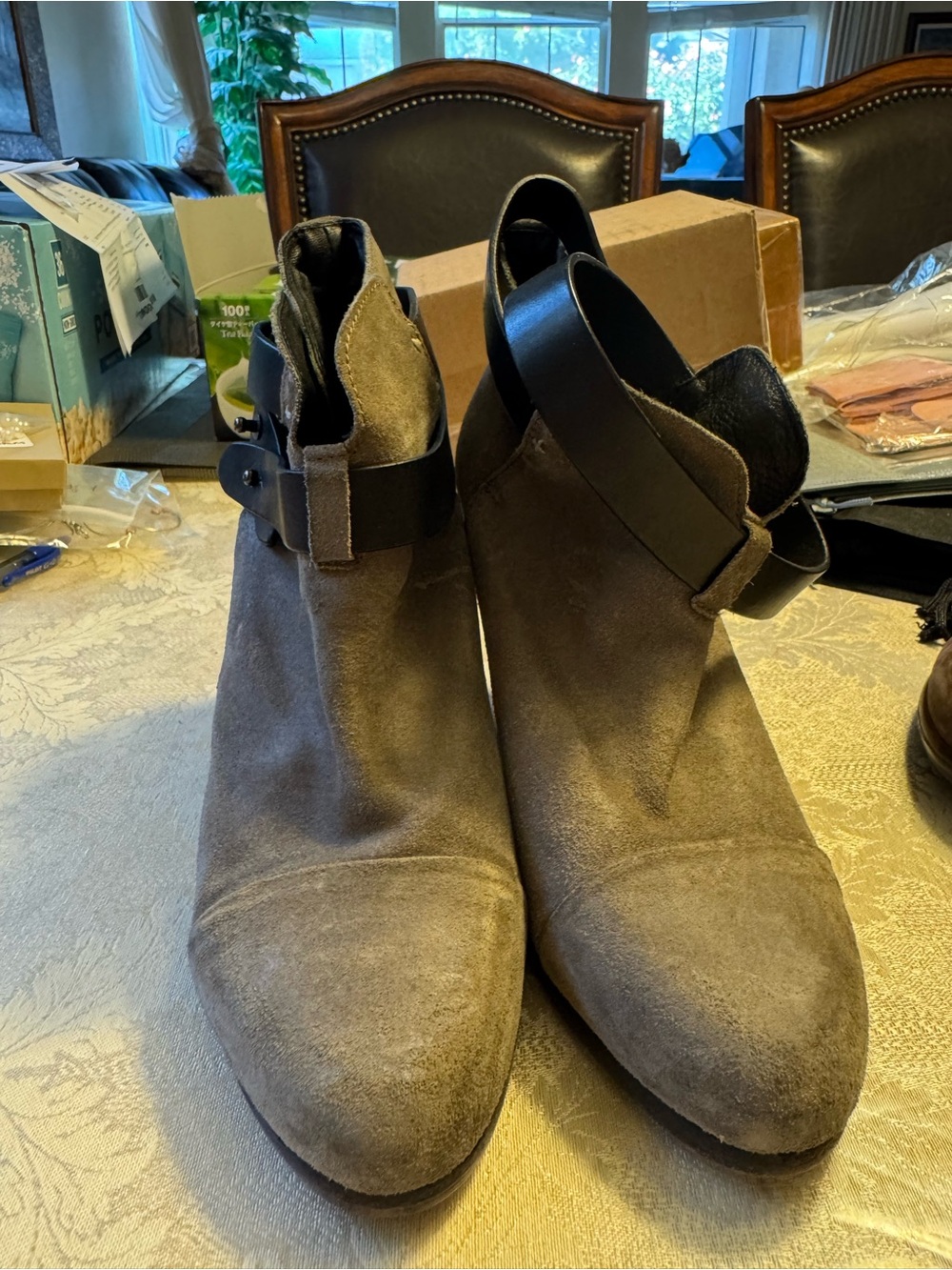 Rag & Bone Harrow Grey Suede Leather Strap Ankle Boots 36.5